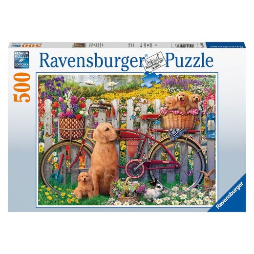 Ravensburger Cute dogs in the garden 500 Brikker i gruppen PUSLESPIL / < 750 brikker hos Spelexperten (12000209)