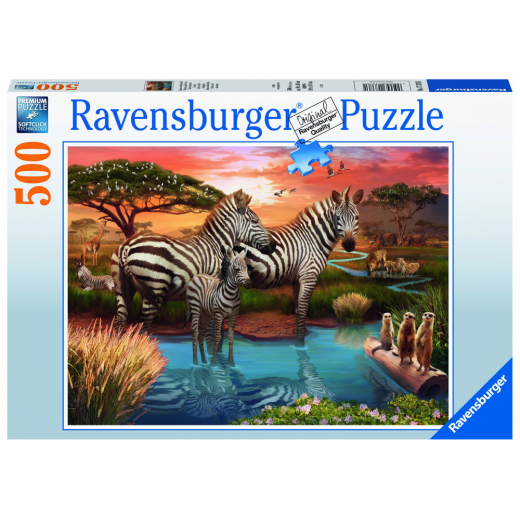 Ravensburger: Zebras In Sunset 500 Brikker i gruppen PUSLESPIL / < 750 brikker hos Spelexperten (12000365)