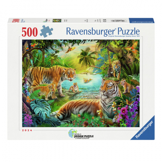 Ravensburger: Tiger Family In The Oasis 500 Brikker i gruppen PUSLESPIL / < 750 brikker hos Spelexperten (12001384)