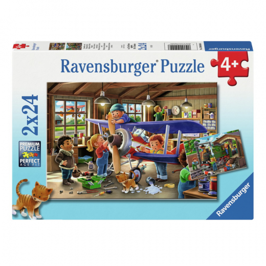 Ravensburger: Airplane & Train Repairs 2x24 Brikker i gruppen PUSLESPIL / Puslespil til børn hos Spelexperten (12004044)