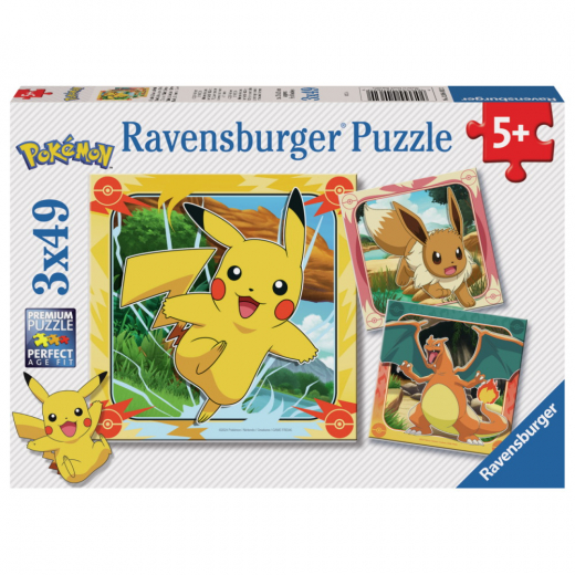 Ravensburger: Pikachu, Charizard and Eevee! 3x49 Brikker i gruppen PUSLESPIL / Puslespil til børn hos Spelexperten (12004062)