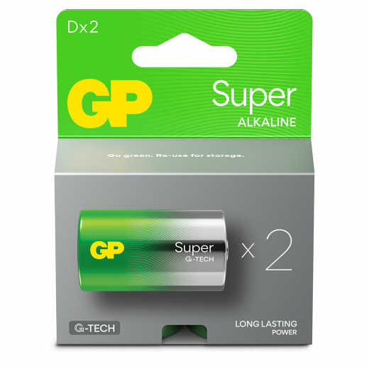 GP Super Alkaline D-battery 13A/LR20, 2-pc i gruppen LEGETØJ / Batterier og opladere hos Spelexperten (151425)