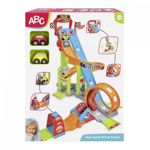 ABC Jay's Jump N Fun Tower Car Track i gruppen LEGETØJ / Legetøjskøretøjer hos Spelexperten (204117002)
