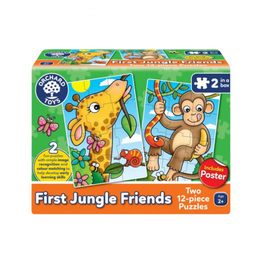 Puslespil First Jungle Friends 2 x 12 Brikker i gruppen PUSLESPIL / Puslespil til børn hos Spelexperten (600293-OR)