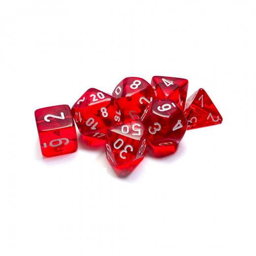 Dice Set 7 Translucent Red/White i gruppen SELSKABSSPIL / Tilbehør / Terninger & tilbehør hos Spelexperten (CHX23074)