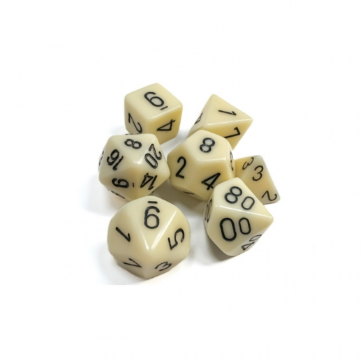 Dice Set 7 Opaque Ivory/Black i gruppen SELSKABSSPIL / Tilbehør / Terninger & tilbehør hos Spelexperten (CHX25400)