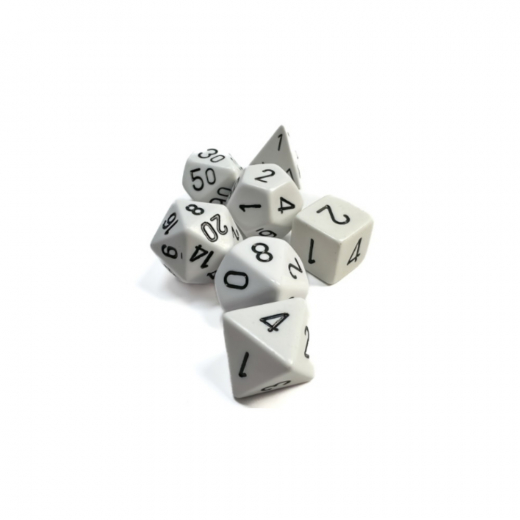 Dice Set 7 Opaque White/Black i gruppen SELSKABSSPIL / Tilbehør / Terninger & tilbehør hos Spelexperten (CHX25401)