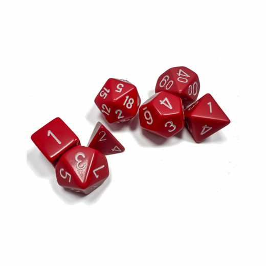 Dice Set 7 Opaque Red/White i gruppen SELSKABSSPIL / Tilbehør / Terninger & tilbehør hos Spelexperten (CHX25404)