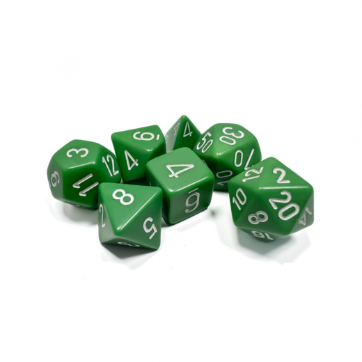 Dice Set 7 Opaque Green/White i gruppen SELSKABSSPIL / Tilbehør / Terninger & tilbehør hos Spelexperten (CHX25405)