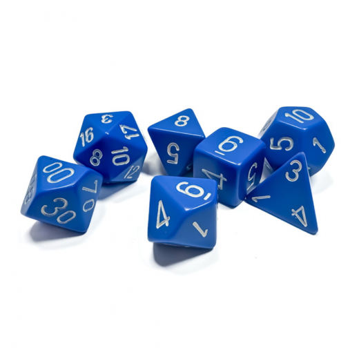 Dice Set 7 Opaque Blue/White i gruppen SELSKABSSPIL / Tilbehør / Terninger & tilbehør hos Spelexperten (CHX25406)