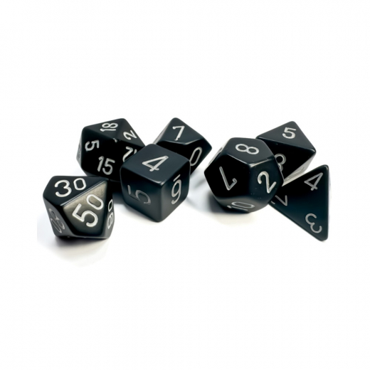 Dice Set 7 Opaque Black/White i gruppen SELSKABSSPIL / Tilbehør / Terninger & tilbehør hos Spelexperten (CHX25408)