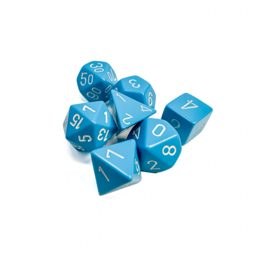 Dice Set 7 Opaque Light Blue/White i gruppen SELSKABSSPIL / Tilbehør / Terninger & tilbehør hos Spelexperten (CHX25416)