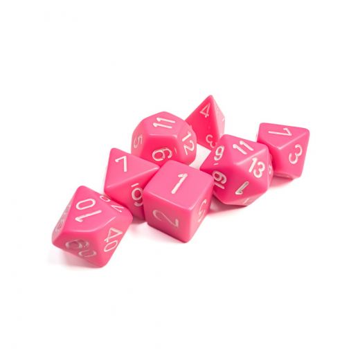 Dice Set 7 Opaque Pink/White i gruppen SELSKABSSPIL / Tilbehør / Terninger & tilbehør hos Spelexperten (CHX25444)