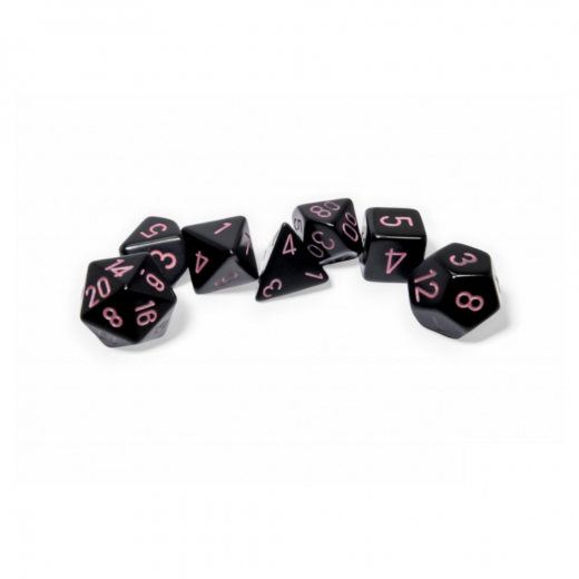 Dice Set 7 Opaque Black/Pink i gruppen SELSKABSSPIL / Tilbehør / Terninger & tilbehør hos Spelexperten (CHX25448)