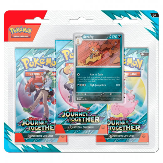 Pokémon TCG: Journey Together Boosters 3-Pack Scrafty i gruppen SELSKABSSPIL / Pokémon hos Spelexperten (POK10336-SCR)