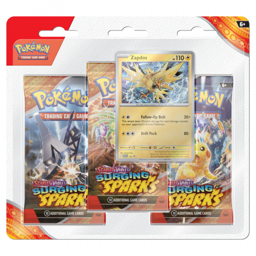 Pokémon TCG: Surging Sparks Boosters 3-Pack Zapdos i gruppen SELSKABSSPIL / Pokémon hos Spelexperten (POK85938-ZAP)