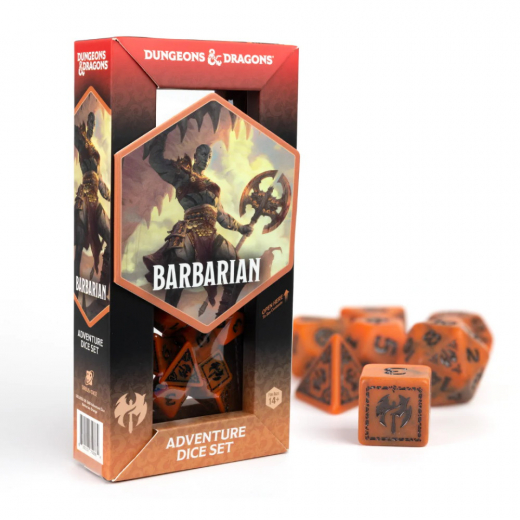 Dungeons & Dragons: Adventure Dice Set - Barbarian Orange i gruppen SELSKABSSPIL / Tilbehør / Terninger & tilbehør hos Spelexperten (SDZ200208)