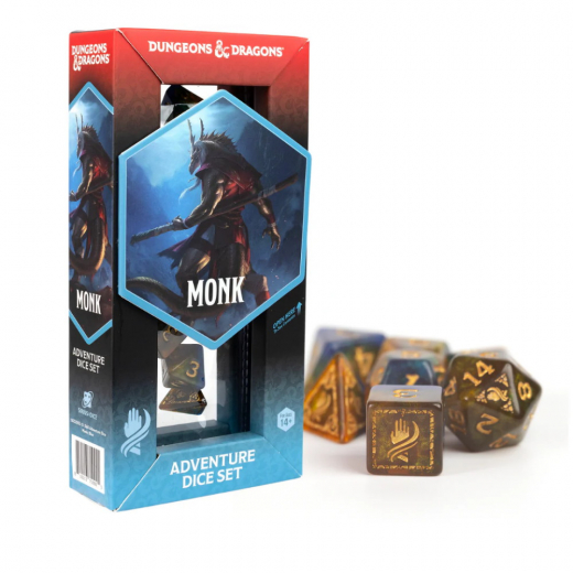 Dungeons & Dragons: Adventure Dice Set - Monk Blue/Gold i gruppen SELSKABSSPIL / Tilbehør / Terninger & tilbehør hos Spelexperten (SDZ200213)